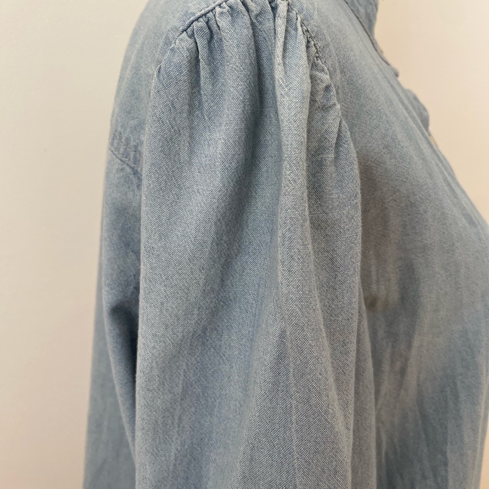 Light Blue Ruffle Collar Button-Down Shirt - Picture 5 of 6